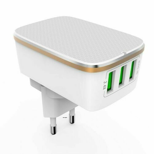 LDNIO A4405 LED Touch Lamp Universal 4 USB Ports 4.4A Auto ID Fast Charger Adapter with USB Data Cable For Smartphone - White