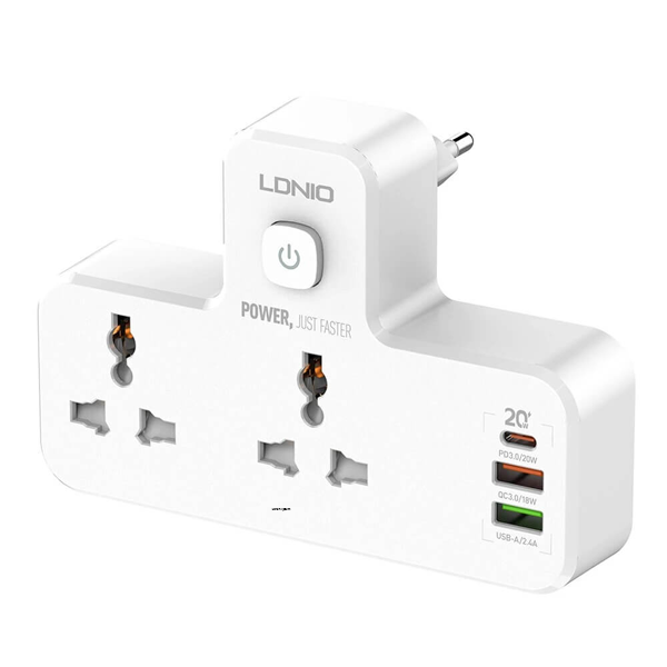 LDNIO SC2311 20W 3-Port USB Charger Extension Power Strip - White