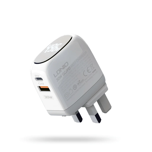 LDNIO 30W Fast Charger With US/UK/EU plug &amp;amp; Charging Cable LED Display QC 3.0 + PD Charging Adapter