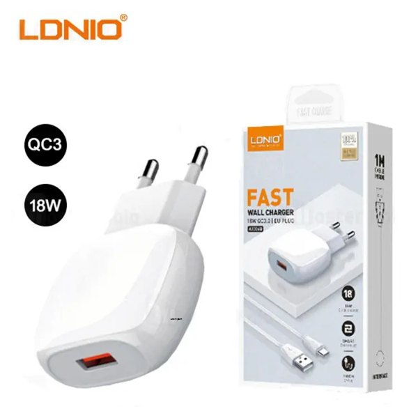 For Samsung Galaxy M21 M11 A31 A41 A11 A21s A50 A20 A30 A50s A30s | LDNIO A1306Q (ORG) QC3.0 EURO Plug 1 USB Port 18W (Max) Fast Charger + Type-C Data Charging Cable
